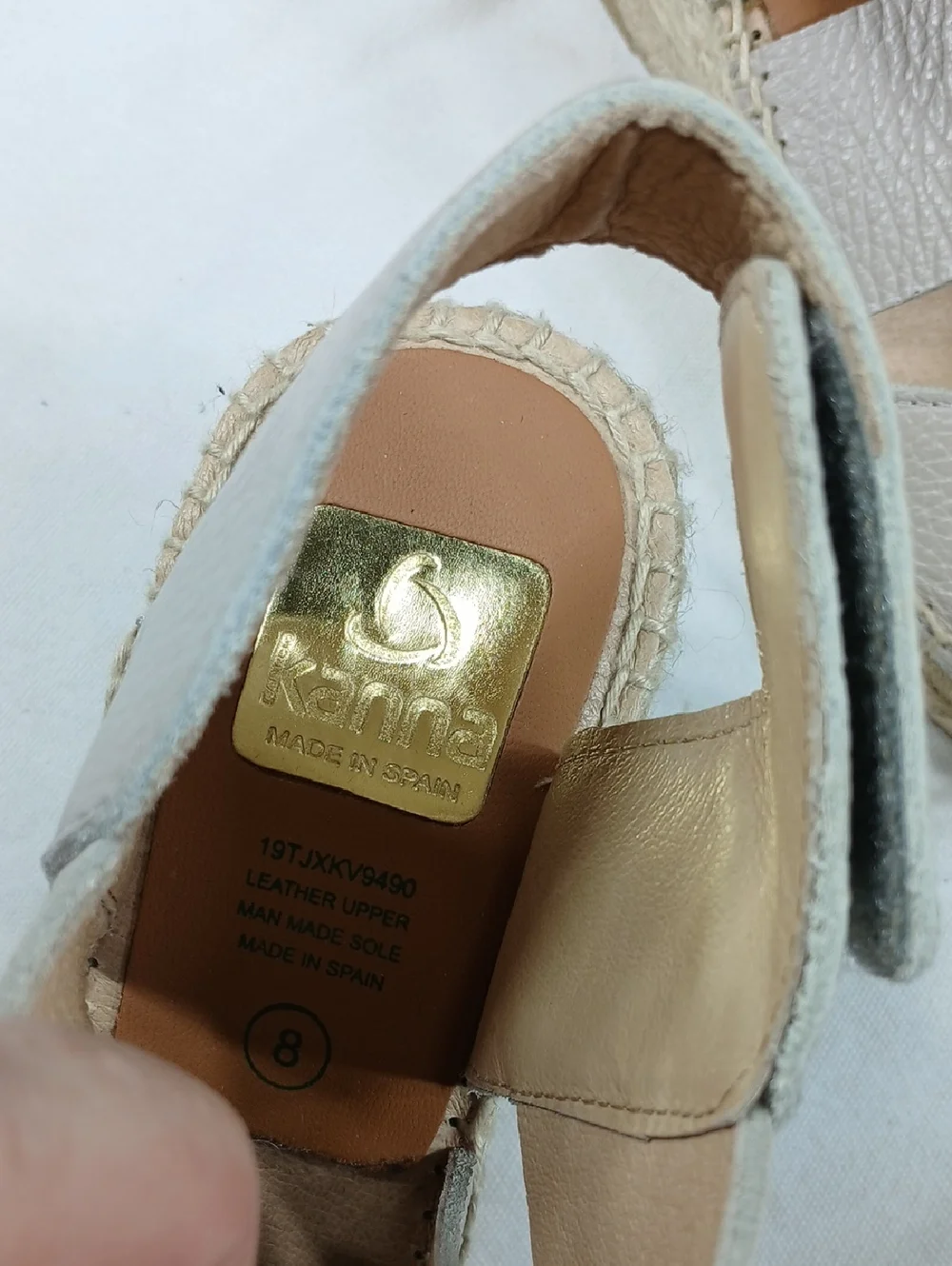 Kanba womens Wedge Espadrille Sandals - Light Gray pebbled Leather